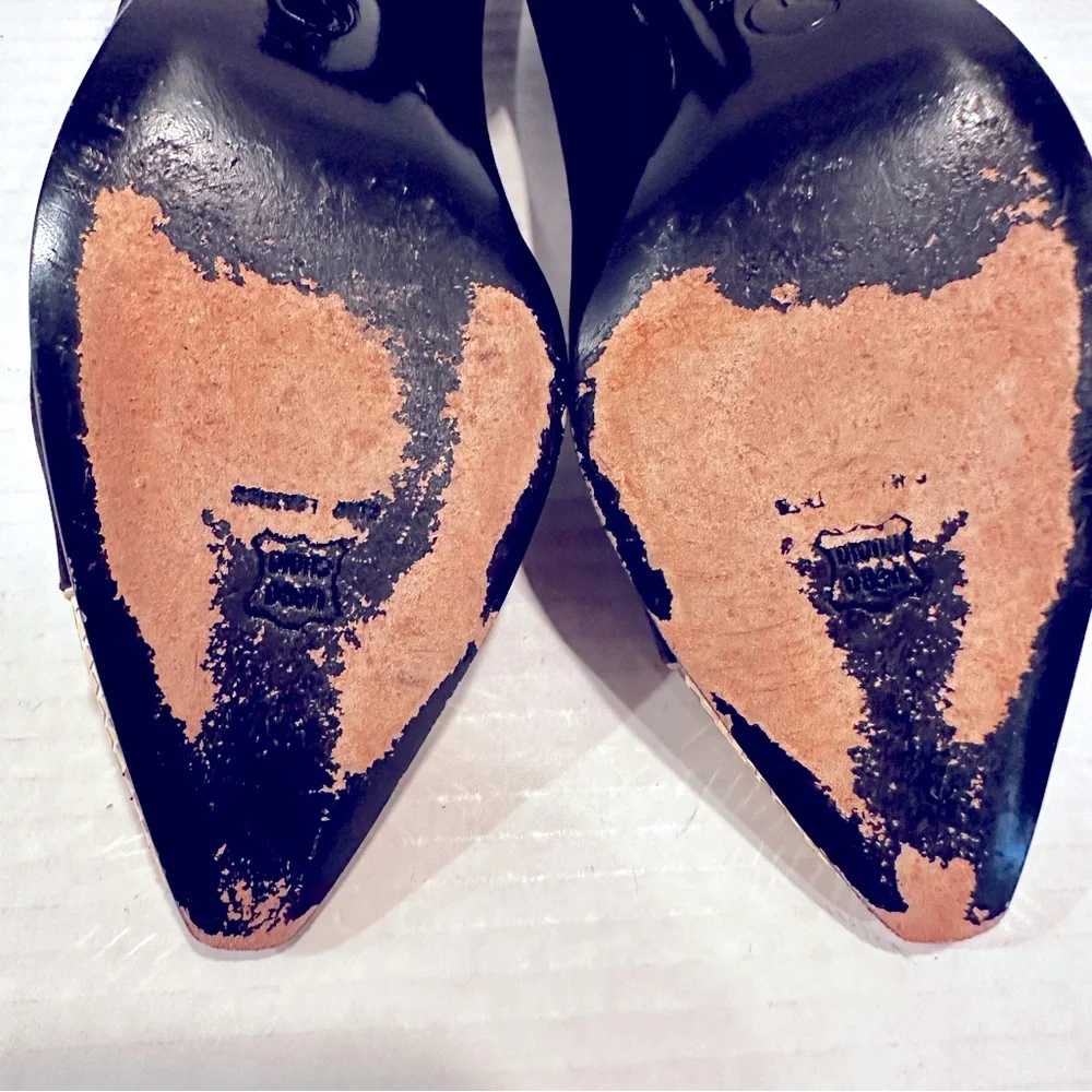 St. John Gladys Satin Pumps Women's 8AA Black‎ Gold Toe Leather Sole Vintage